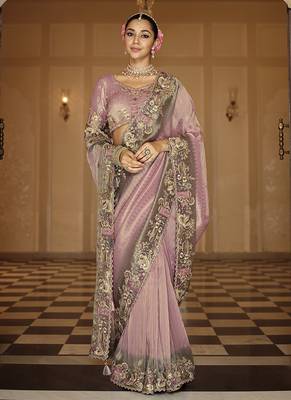 Onion pink silk blend Saree with meenakari zari weaving Work 1