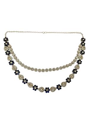 Silver plated floral design layered blue necklace maang tikka set 3