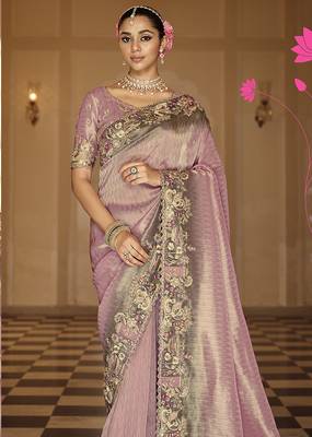 Onion pink silk blend Saree with meenakari zari weaving Work 2