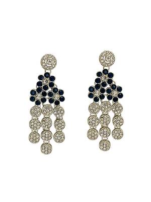 Silver plated floral design layered blue necklace maang tikka set 4