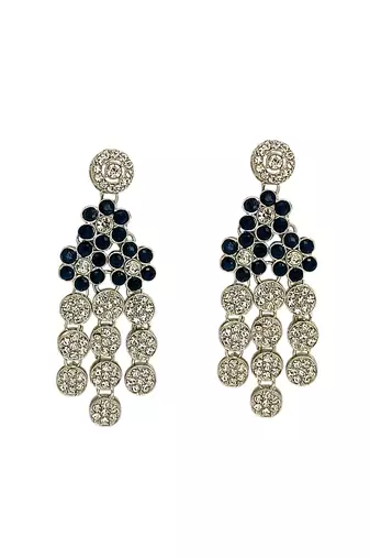 Silver plated floral design layered blue necklace maang tikka set