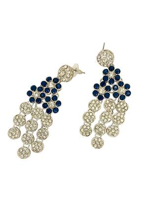 Silver plated floral design layered blue necklace maang tikka set 5