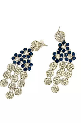 Silver plated floral design layered blue necklace maang tikka set