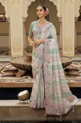 Silk blend silk saree in multicolor with rich meenakari zari weaving