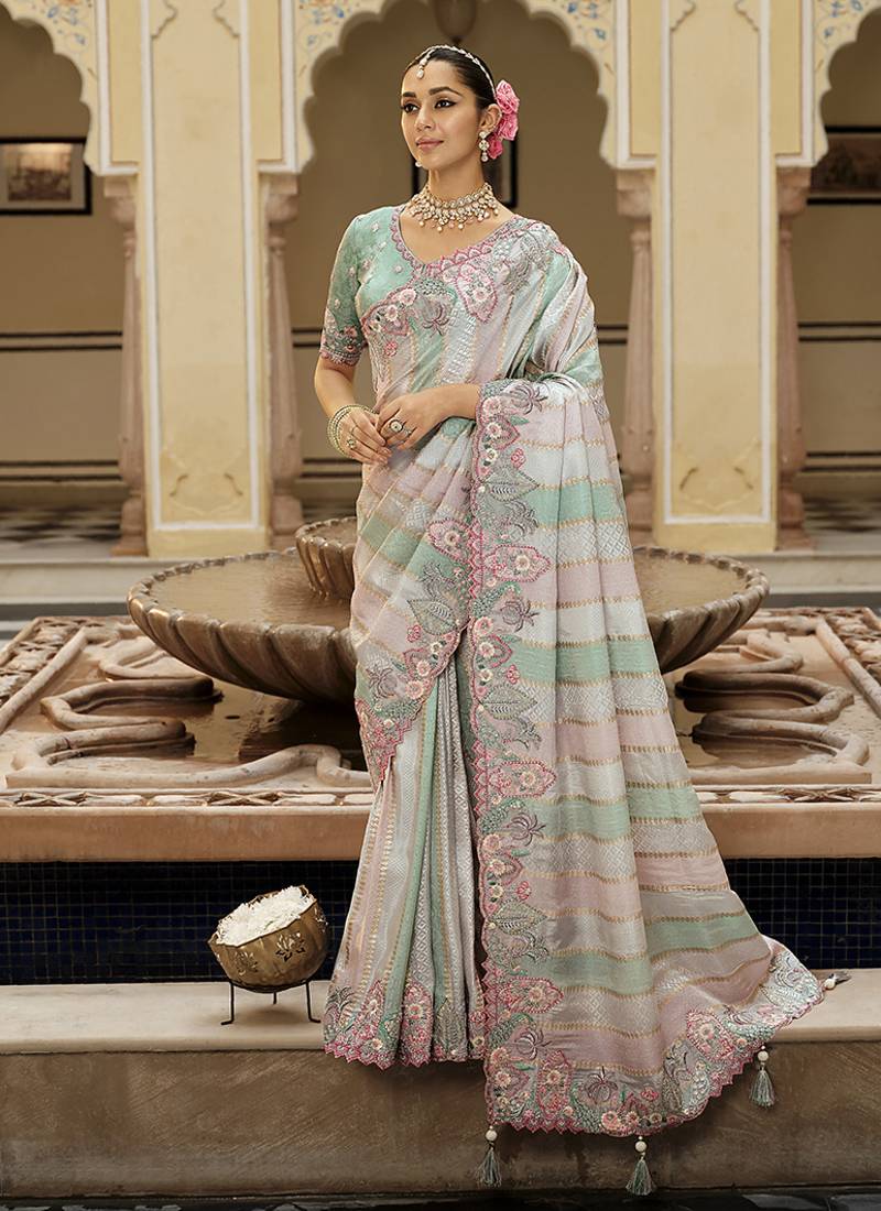Silk blend silk saree in multicolor with rich meenakari zari weaving