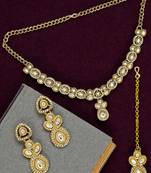 Gold plated kundan polki necklace maang tikka set