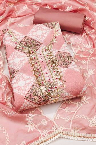 Multicolor hand embroidery cotton semi stitched churidar dress-materials