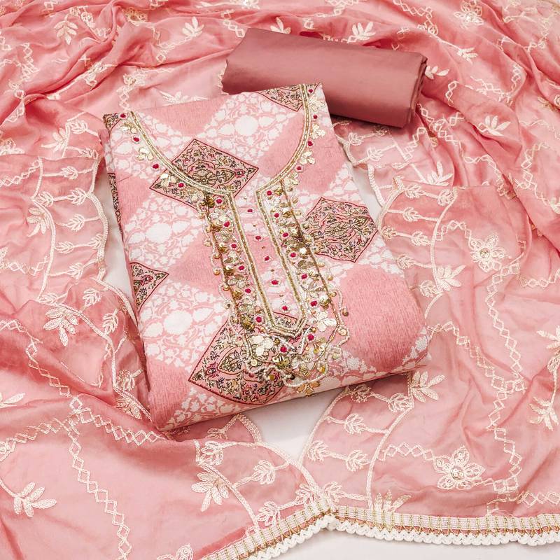 Multicolor hand embroidery cotton semi stitched churidar dress-materials