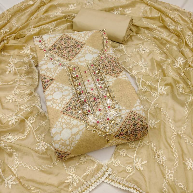 Multicolor hand embroidery cotton semi stitched churidar dress-materials