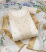 White embroidered cotton silk semi stitched churidar dress-materials