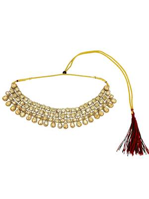 Antique gold plated champagne stone necklace maang tikka set 3