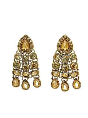 Antique gold plated champagne stone necklace maang tikka set 4
