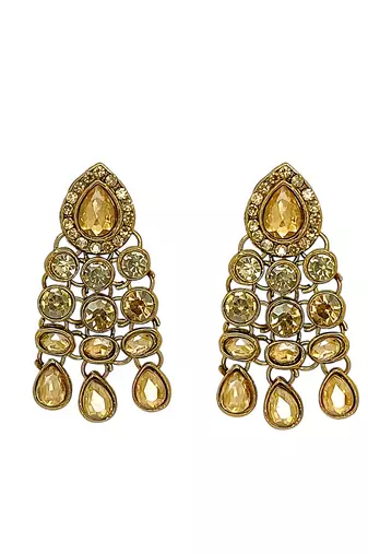 Antique gold plated champagne stone necklace maang tikka set