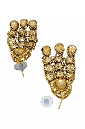 Antique gold plated champagne stone necklace maang tikka set