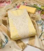 Beige embroidered cotton silk semi stitched churidar dress-materials