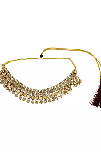 Antique gold plated champagne stone necklace maang tikka set