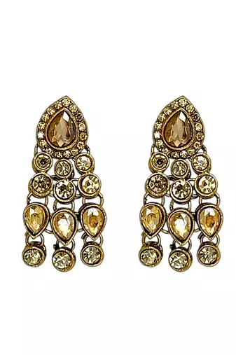 Antique gold plated champagne stone necklace maang tikka set