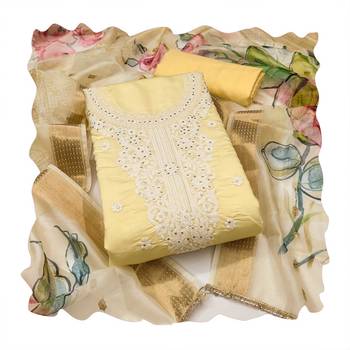 Beige embroidered cotton silk churidar dress-materials 4