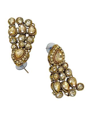 Antique gold plated champagne stone necklace maang tikka set 5