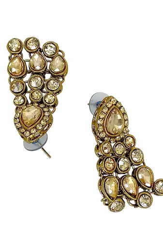 Antique gold plated champagne stone necklace maang tikka set