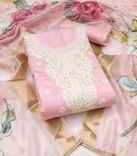 Pink embroidered cotton silk semi stitched churidar dress-materials