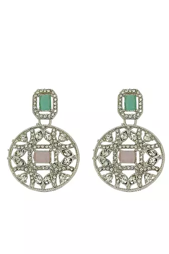 Rhodium plated pastel cz necklace maang tikka set