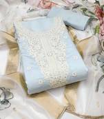 Grey embroidered cotton silk semi stitched churidar dress-materials