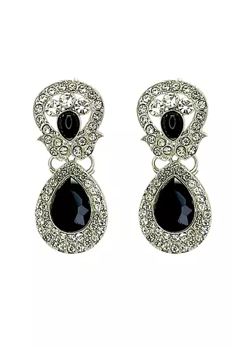 Rhodium plated black teardrop cubic zircon necklace maang tikka set