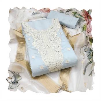 Grey embroidered cotton silk churidar dress-materials 4