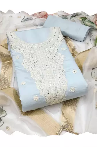 Grey embroidered cotton silk churidar dress-materials