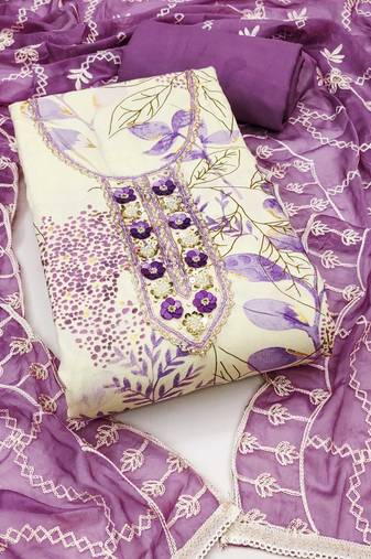 Multicolor hand embroidery cotton semi stitched churidar dress-materials