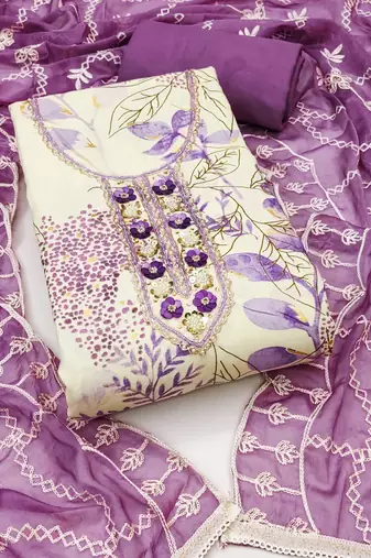 Multicolor hand embroidery cotton semi stitched churidar dress-materials