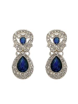 Rhodium plated blue teardrop cubic zircon necklace maang tikka set 4