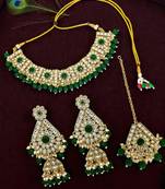 Gold plated green kundan bridal choker set