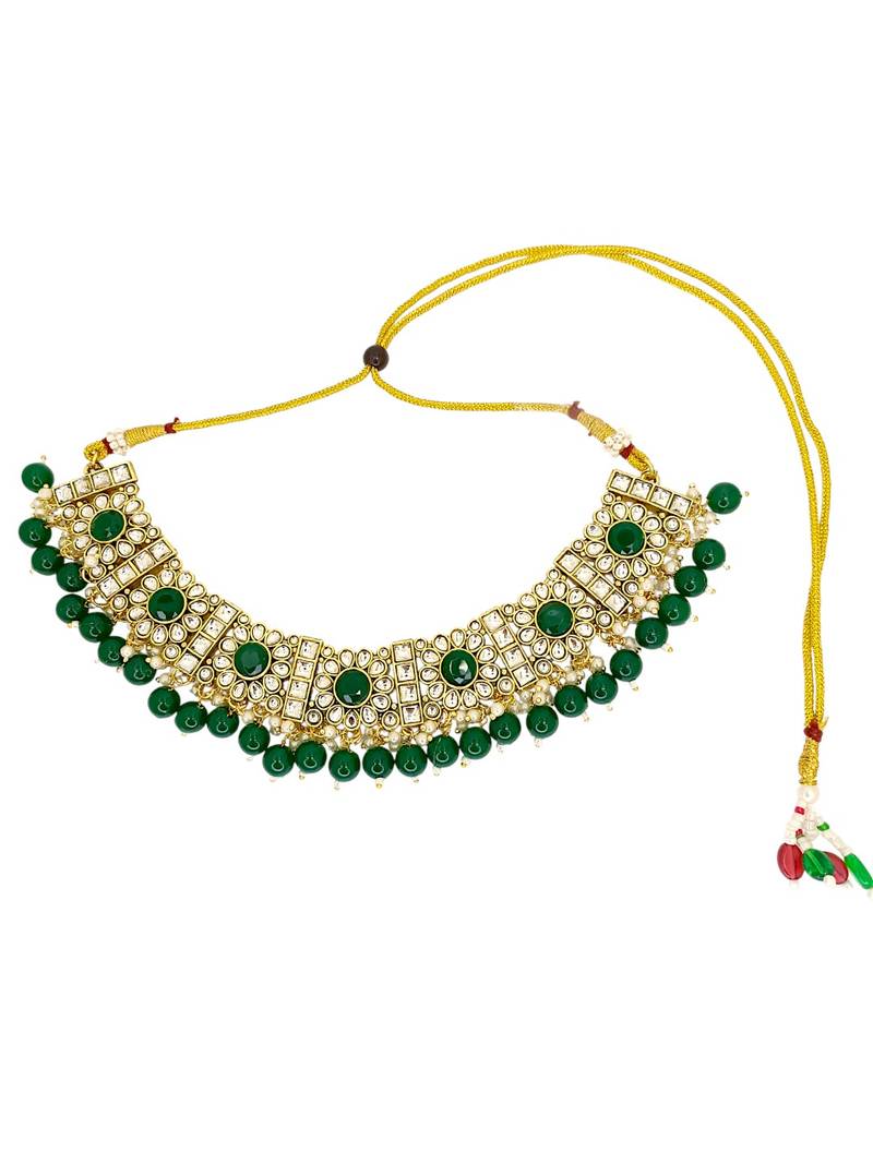 Gold plated green kundan bridal choker set