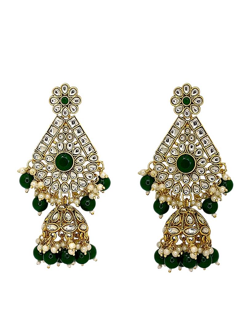 Gold plated green kundan bridal choker set