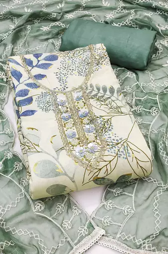 Multicolor hand embroidery cotton semi stitched churidar dress-materials