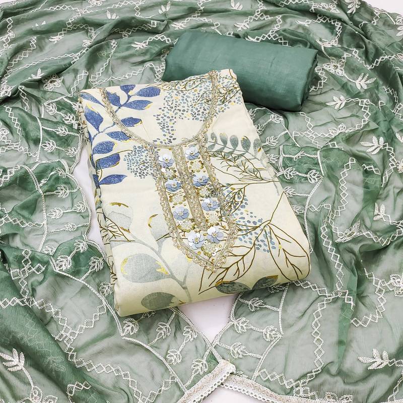 Multicolor hand embroidery cotton semi stitched churidar dress-materials