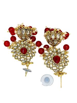 Gold plated kundan red bridal necklace maang tikka set 5