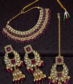 Gold plated kundan wine necklace maang tikka set