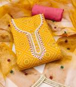 Yellow hand embroidery cotton semi stitched churidar dress-materials