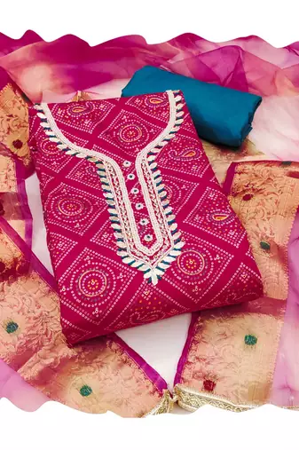 Pink hand embroidery cotton churidar dress-materials