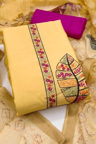 Yellow sequins cotton silk semi stitched churidar dress-materials