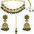 Gold plated jaipuri kundan green necklace maang tikka set