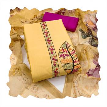 Yellow sequins cotton silk churidar dress-materials 4