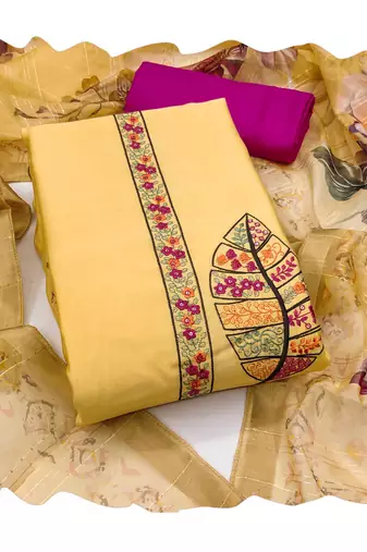 Yellow sequins cotton silk churidar dress-materials