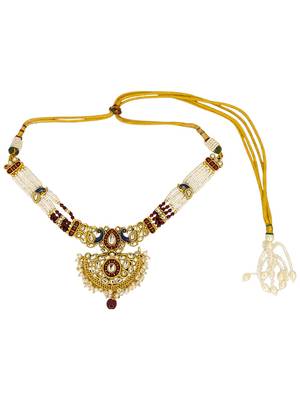 Gold plated kundan maroon jadau peacock necklace maang tikka set 3