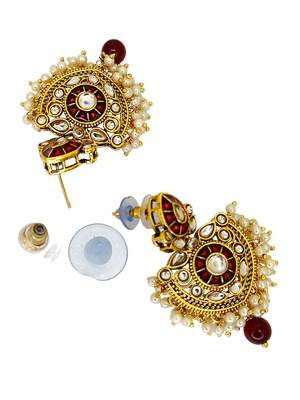 Gold plated kundan maroon jadau peacock necklace maang tikka set 5