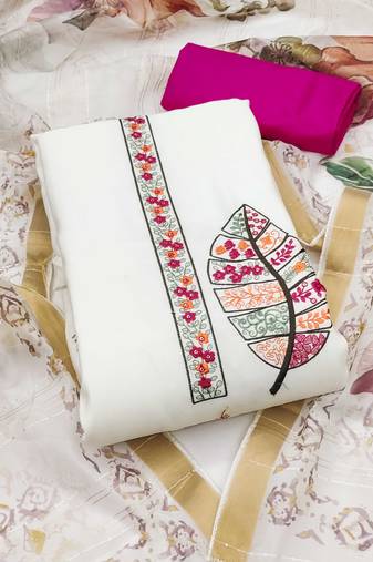 White sequins cotton silk semi stitched churidar dress-materials