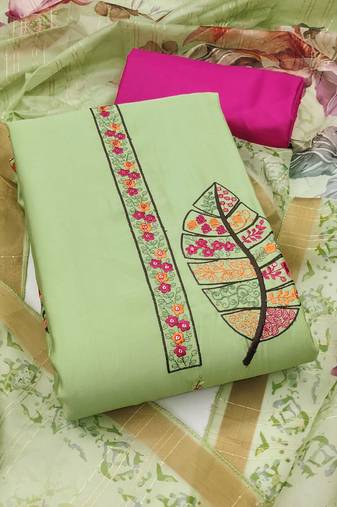 Green sequins cotton silk semi stitched churidar dress-materials